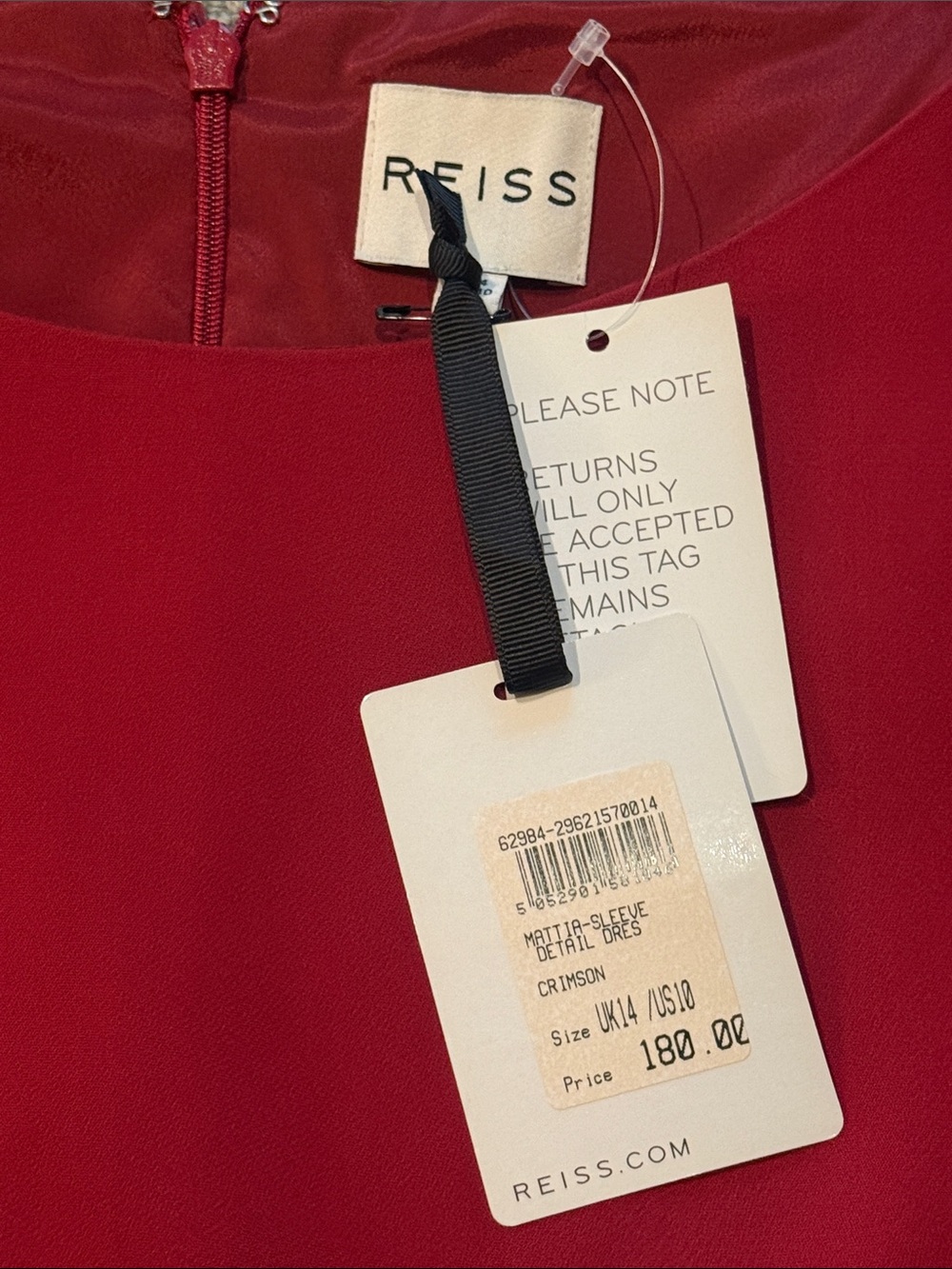 Reiss Crimson Red Ballet Neck Dress Cap Sleeve with Shoulder Slits